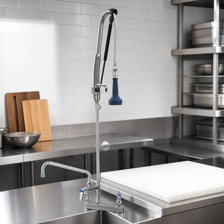 Product image #2 for T&S Brass EverSteel DuraPull 8-Inch Center Deck Mount Workboard Add-On Faucet Pre-Rinse Unit with 12-Inch Swing Nozzle