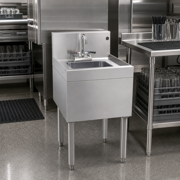 Product image #2 for Glastender Free Standing Underbar Hand Sink Unit with Deck Mount Faucet, 18 x 19 Inch Stainless Steel