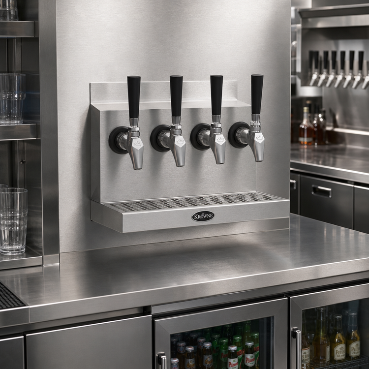 Product image #2 for Krowne Wall-Mount Four-Faucet Glycol-Cooled Beer Tower with Drip Tray