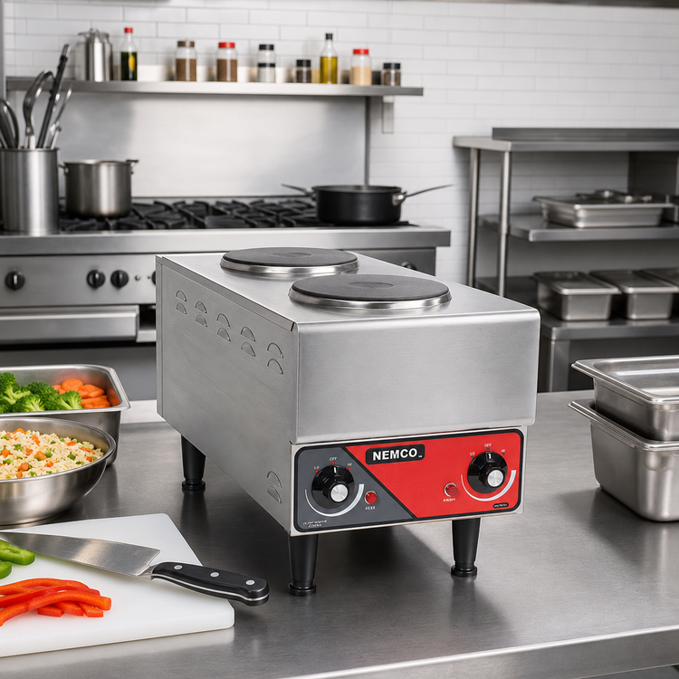 Product image #2 for Nemco 11-3/8-Inch Two-Burner Countertop Electric Hot Plate, Brushed Stainless Steel, 240V