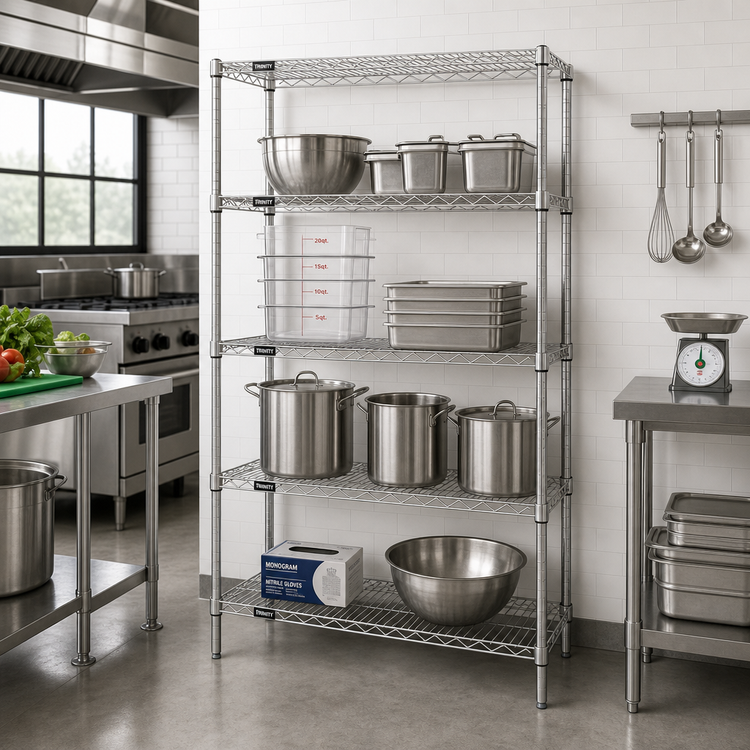 Product image #2 for 54"W x 14"D x 63"H Stationary Wire Shelving Starter Kit, 4 Shelves, 304 Stainless Steel