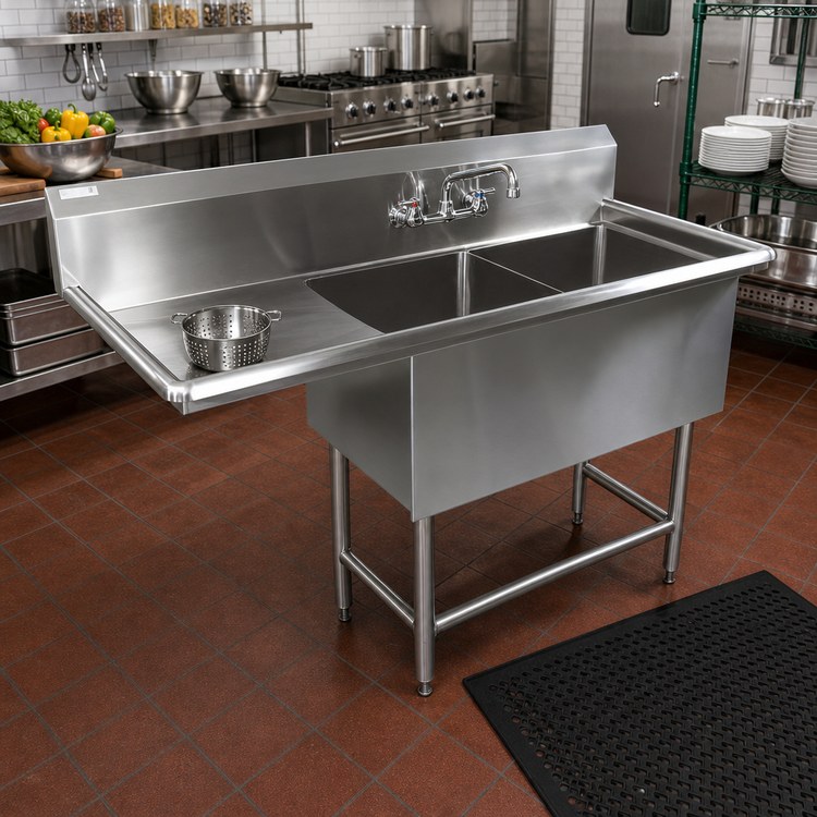 Product image #2 for John Boos Pro-Bowl 2-Compartment Sink with Left Drainboard, 18" x 24" x 12" Compartments, 16/300 Stainless Steel