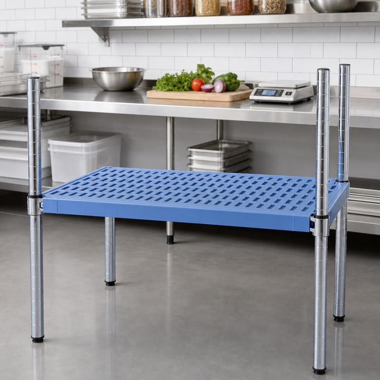 Product image #2 for QuadPlus 72 x 21 Inch Solid Blue Polymer Shelf Mat with Chrome Wire Frame