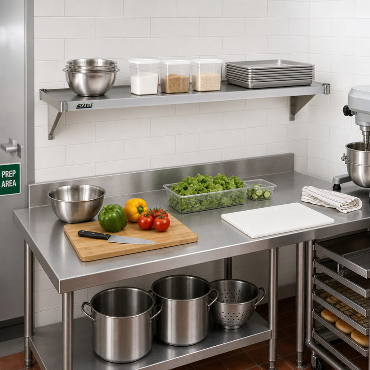 Product image #2 for Eagle Group Valu-Master Solid Commercial Shelf, 48 x 14 Inches, Galvanized Steel with Gray Epoxy Finish