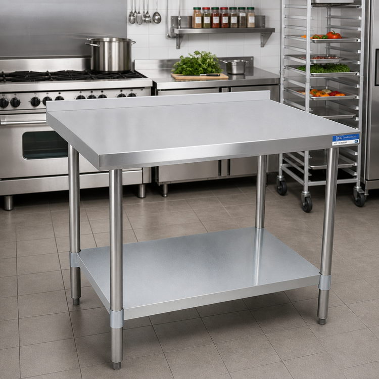 Product image #2 for BK Resources 72" x 30" 18-Gauge T-430 Stainless Steel Work Table with 1-1/2" Rear Riser and Galvanized Undershelf
