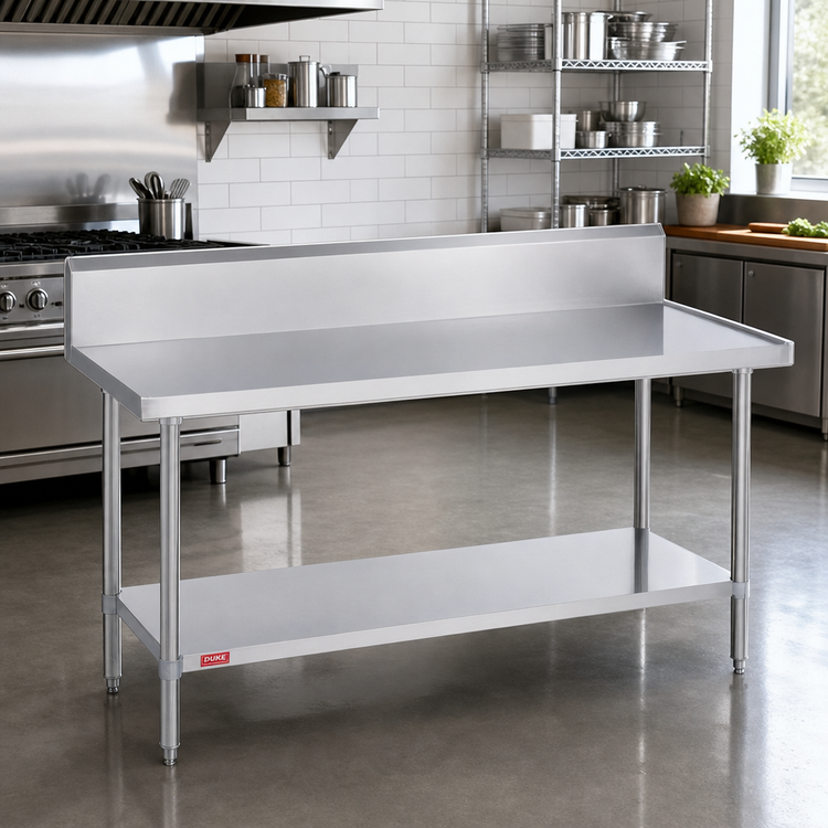 Product image #2 for Duke 120-Inch x 24-Inch Stainless Steel Work Table with 10-Inch Riser, Marine Edge, and Stainless Undershelf