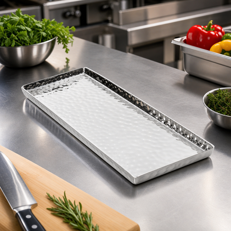 Product image #2 for American Metalcraft Hammered Stainless Steel Rectangular Serving Tray with Sides, 10 x 4-1/2 Inches