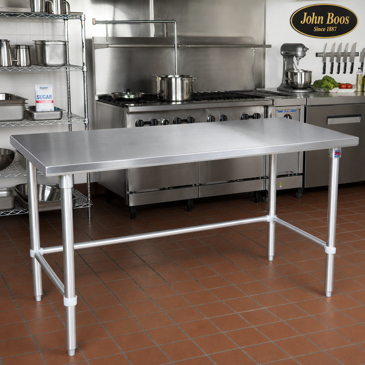 Product image #2 for John Boos Stallion 120" x 30" Stainless Steel Flat-Top Work Table with Stallion Safety Edge