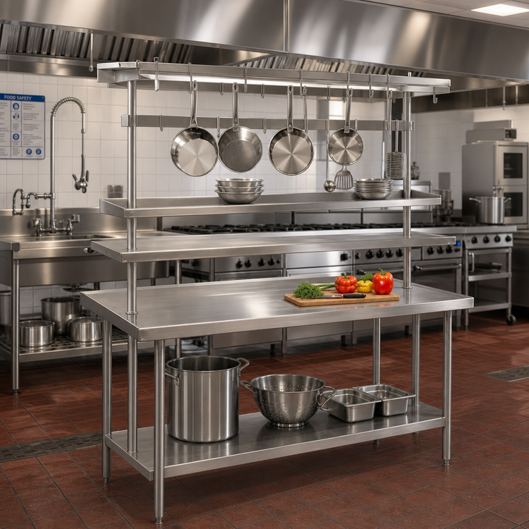 Product image #2 for Advance Tabco 132-Inch Adjustable Table-Mounted Stainless Steel Utensil Rack with 9 Plated Pot Hooks