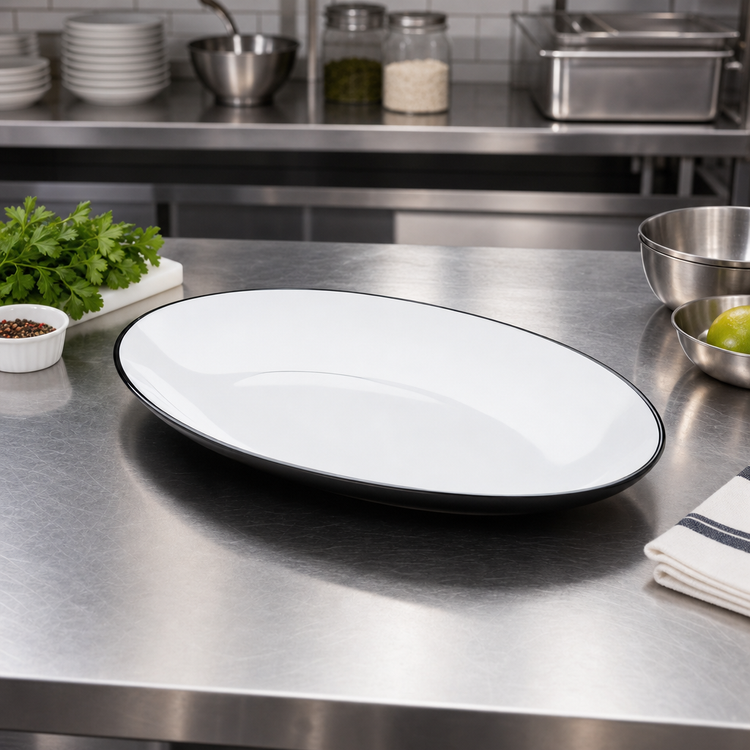 Product image #3 for American Metalcraft 18 x 12 Inch Oval Black/White Melamine Platter