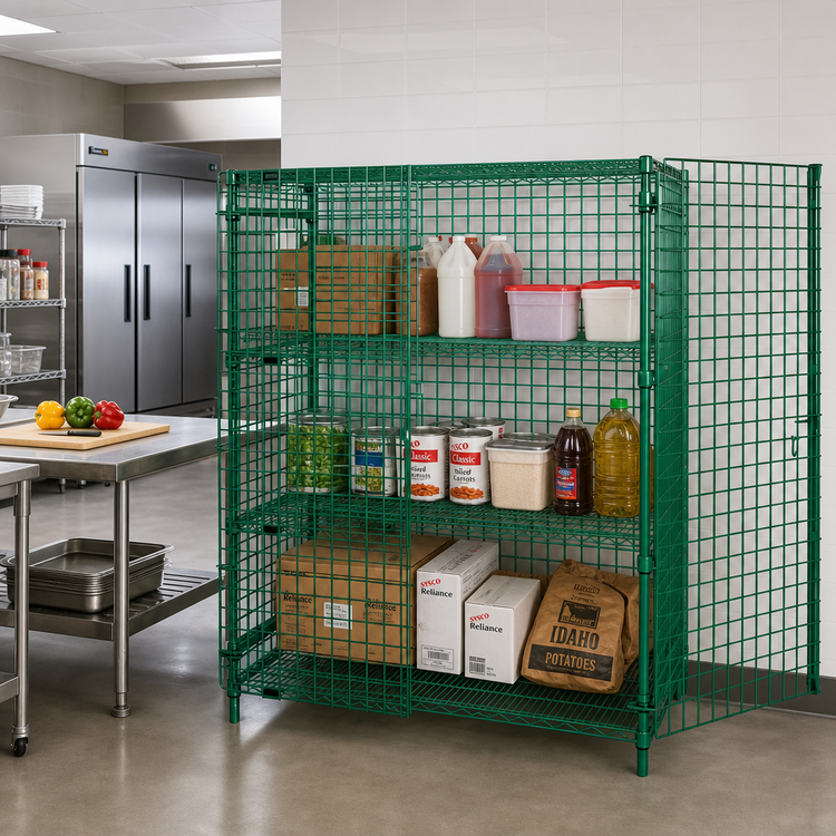 Product image #2 for Quantum Stationary Security Unit with 2 Intermediate Shelves, 60"W x 18"D x 63"H, Green Epoxy