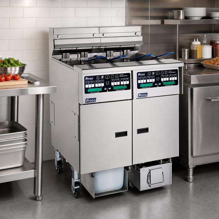 Product image #2 for Pitco Solstice 4-Fryer Reduced Oil Volume Electric Fryer System with Built-In Filter Drawer