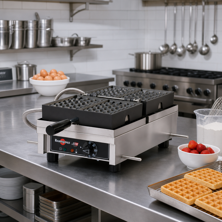 Product image #2 for Krampouz Single 4x7 Liege Countertop Commercial Waffle Maker, 180° Opening