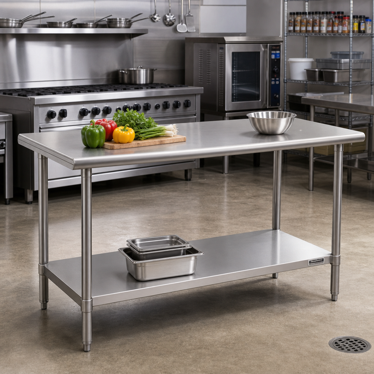 Product image #2 for BlendPort SL Series 72-Inch x 30-Inch All-Stainless Steel Flat Top Work Table with Undershelf