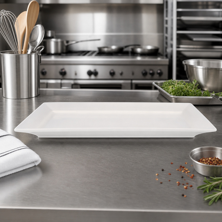 Product image #2 for Quattro 12 x 7 Inch Rectangular Flat-Edge Fully Vitrified Ceramic Plate, Pearl White
