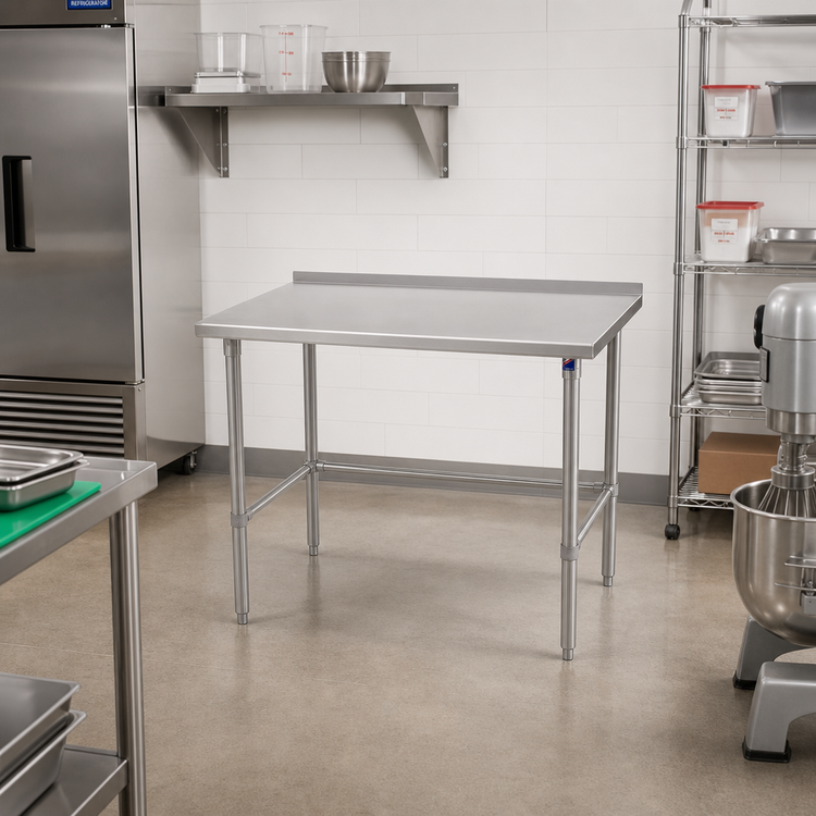 Product image #2 for Stallion 48" x 24" Stainless Steel Work Table with 1-1/2" Rear Backsplash and Safety Edge