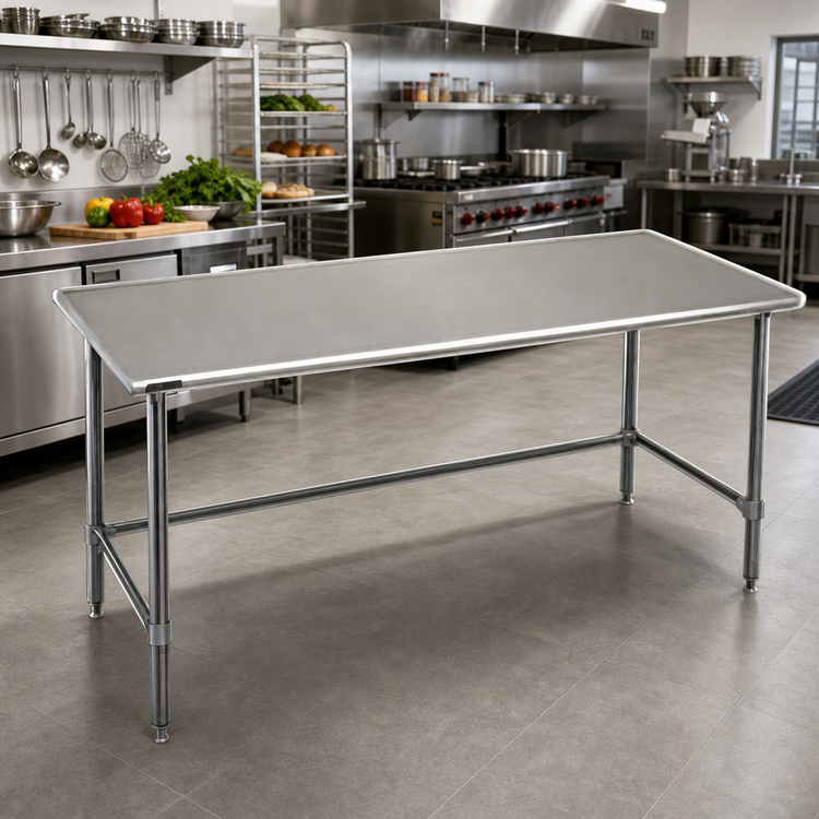 Product image #2 for Eagle Group Spec-Master 84-Inch Stainless Steel Work Table with Rolled Edges and Open Base