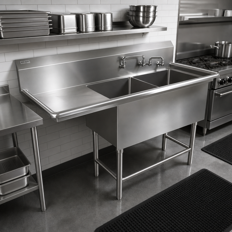 Product image #2 for John Boos Pro-Bowl 2-Compartment Sink with Left Drainboard, 58-3/16"W x 29-1/2"D x 44-1/16"H, 14-Gauge Stainless Steel