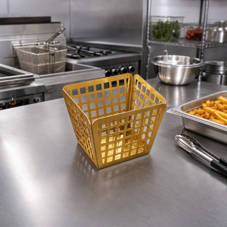 Product image #3 for Laser Cut Rectangular Gold Finish Stainless Steel Fry Basket