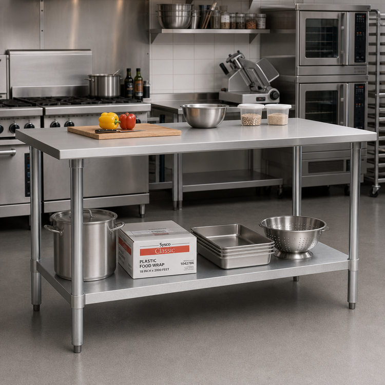 Product image #2 for Budget Series 72-Inch x 30-Inch Flat Top Work Table with 430 Stainless Steel Top and Adjustable Galvanized Undershelf
