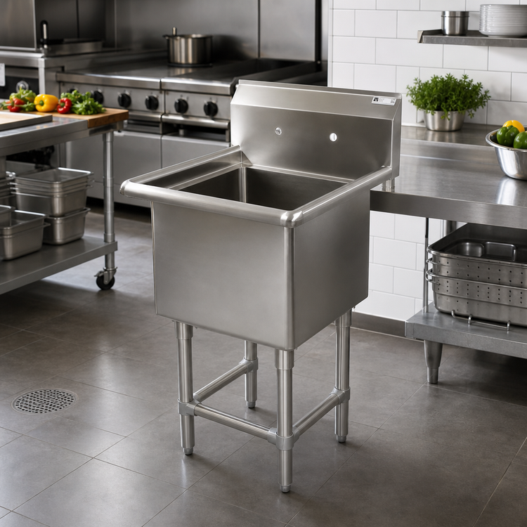 Product image #2 for John Boos Pro-Bowl 1-Compartment Type 300 Stainless Steel Floor Model Sink with 18 x 18 x 14-Inch Bowl and 10-Inch Backsplash