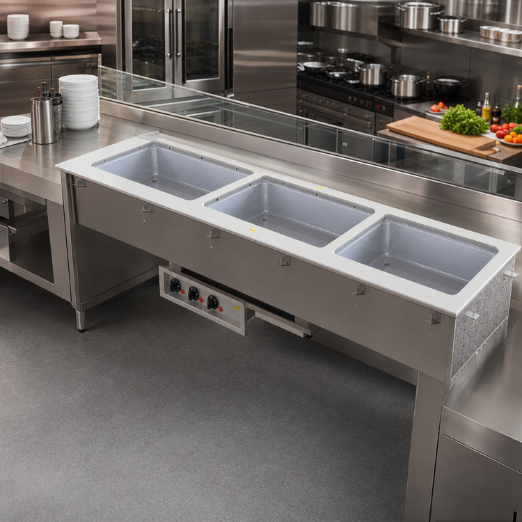 Product image #2 for Vollrath Short-Side 2-Well Marine-Grade Hot Drop-In with Thermostatic Controls, Auto-Fill and Manifold Drain, 208-240V