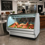 Thumbnail image #2 for Howard-McCray 40E Series SC-CMS40E-6C-LED 75.5-Inch White Self-Contained Curved Glass Red Meat Service Case