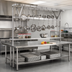 Thumbnail image #2 for Eagle Group TM132PR Stainless Steel Table-Mounted Triple-Bar Pot Rack with 33 Double-Prong Hooks for 132-Inch Table