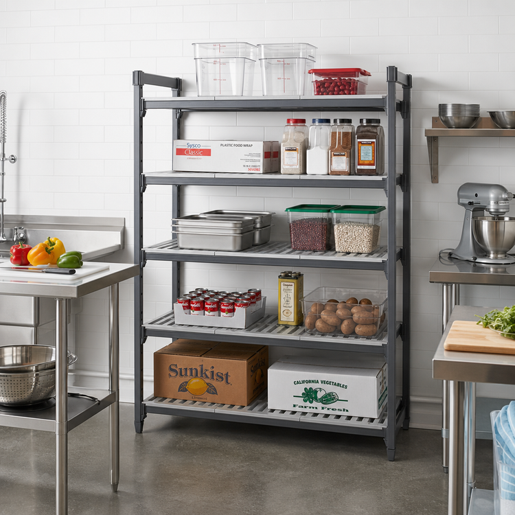 Product image #2 for Cambro Camshelving Basics Plus 24" x 48" 5-Shelf Vented and Solid Shelf Kit, Brushed Graphite