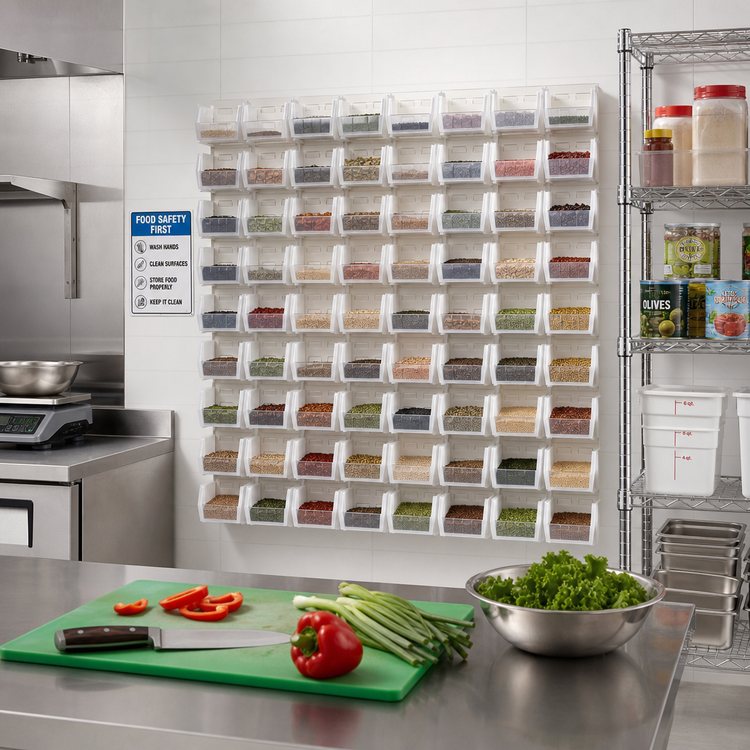 Product image #2 for Quantum Wall-Mounted Louvered Panel Starter Unit with 80 Clear Bins, 48 x 11 x 61 Inches