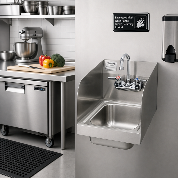 Product image #2 for Krowne 12-Inch Space Saver Wall-Mount Hand Sink with Faucet and Left/Right Side Splashes