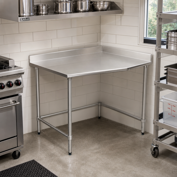 Product image #2 for Eagle Group BlendPort® Budget Series 30"W x 30"D Corner Stainless Steel Work Table with 4-1/2" Backsplash