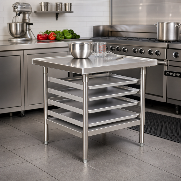 Product image #2 for Eagle Group Stationary Stainless Steel Equipment Stand with Removable Pan Rack and Fixed Undershelf