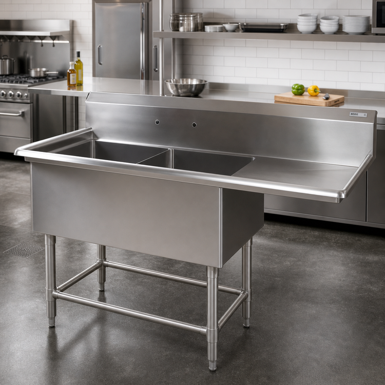 Product image #2 for John Boos Pro-Bowl 2-Compartment Stainless Steel Sink with Right Drainboard, 64-3/16 x 29-1/2 x 44-1/16 Inches