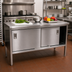 Thumbnail image #2 for John Boos Enclosed Stainless Steel Work Table with Cabinet Base and Sliding Doors, 120 x 24 Inch, 14-Gauge 300 Series Top