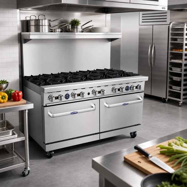 Product image #3 for CookRite 60-Inch 10-Open-Burner Propane Gas Range with 2 Standard Ovens and Hi-Shelf
