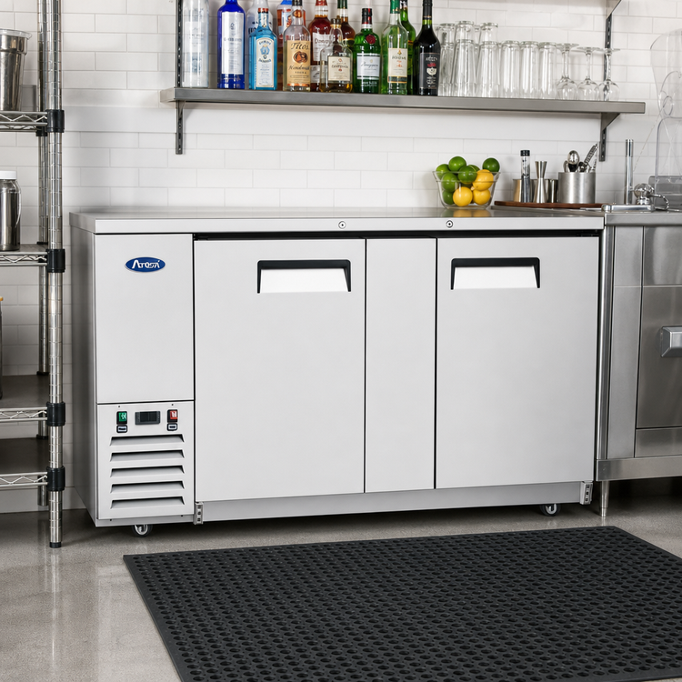 Product image #3 for Atosa 2-Section Stainless Steel Back Bar Cooler with Self-Contained Side-Mount Refrigeration and Solid Locking Doors, 21.5 Cu. Ft.