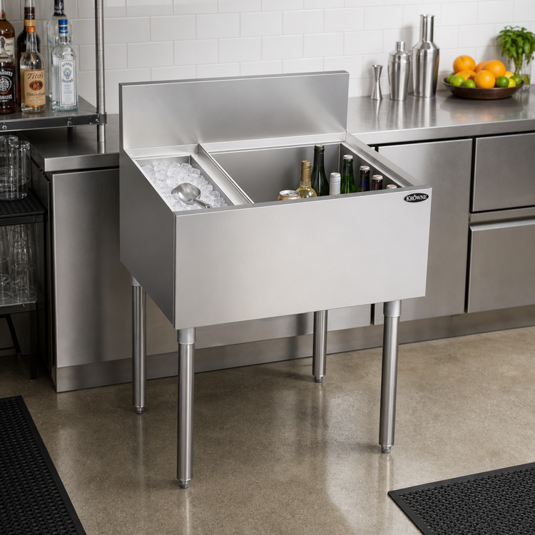 Product image #2 for Krowne Royal Series 26-Inch Underbar Speed Multi Station Bar Ice Bin with 7-Circuit Cold Plate, Left Ice Bin and Insulated Bottle Well