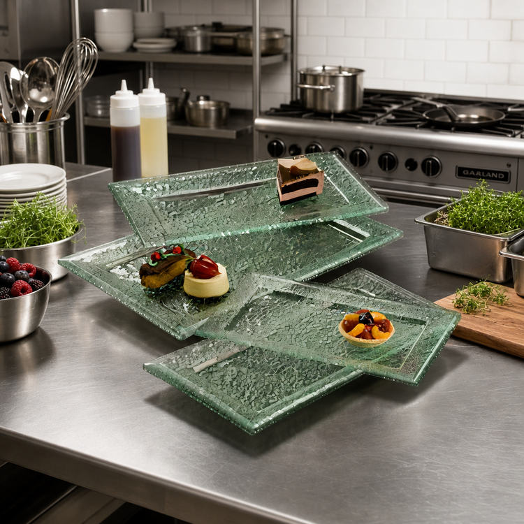 Product image #2 for American Metalcraft Glacier 21 x 13 Inch Rectangular Rimmed Bubble Glass Platter, Green