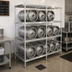 Thumbnail image #2 for John Boos 93-Inch Wide Aluminum Keg Rack with 3 Adjustable Shelves, 10-Keg Capacity