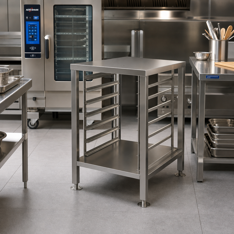 Product image #1 for Alto-Shaam Vector H Stainless Steel Equipment Stand with Seismic Feet, Side Racks and Lower Shelf