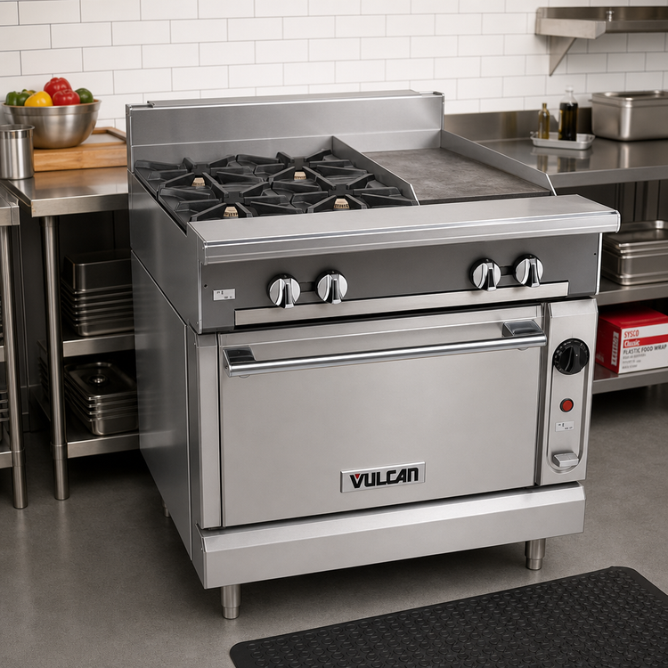 Product image #2 for Vulcan V Series 36-Inch Heavy Duty Gas Range with 2 Open Burners and 18-Inch Manual Griddle, Cabinet Base