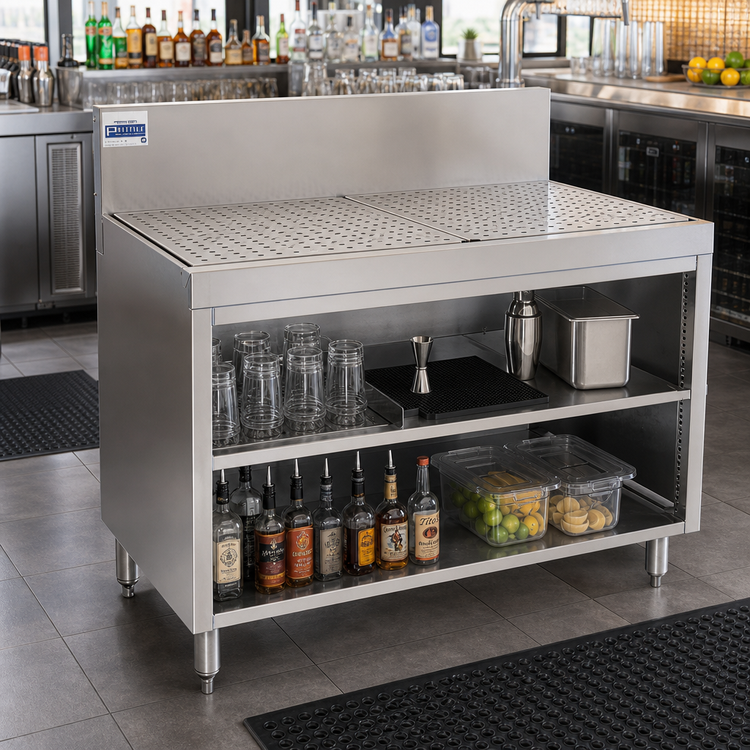 Product image #2 for Advance Tabco Prestige Supreme 42-Inch Stainless Steel Underbar Drainboard Cabinet, Open Front