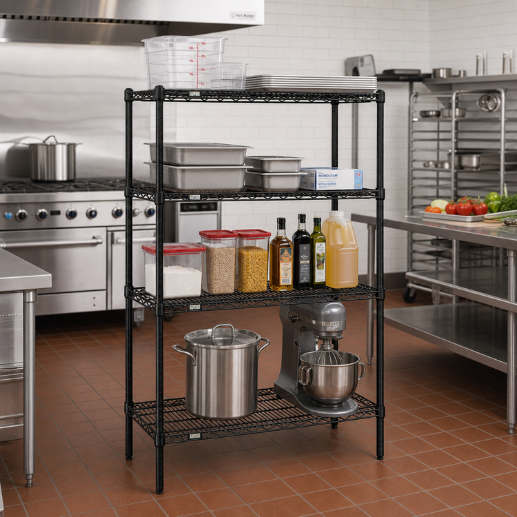 Product image #2 for Quantum 42W x 30D x 63H Wire Shelving Starter Kit, 4-Shelf, Black Epoxy Antimicrobial Finish
