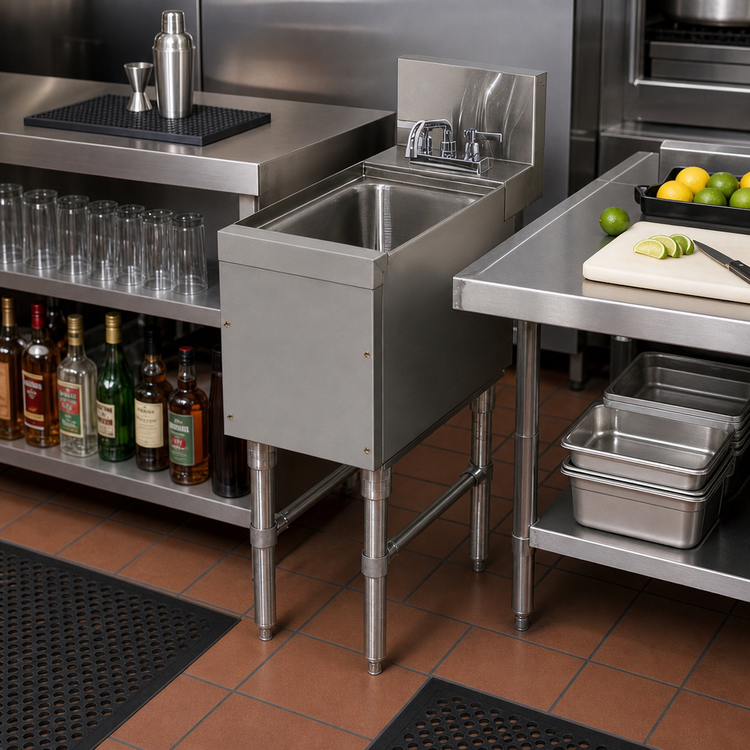 Product image #2 for Advance Tabco Prestige (Supreme) Stainless Steel Underbar Hand Sink with Deck-Mount Faucet, 12 x 25 x 36 Inches