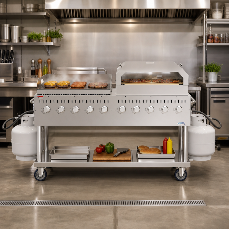 Product image #2 for KoolMore 72-Inch Commercial Outdoor Propane Gas Grill Combo with 10 Burners, 36-Inch Griddle, and 36-Inch Pizza Oven
