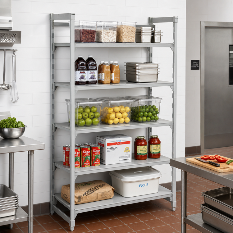 Product image #3 for Cambro Camshelving Premium 5-Shelf Solid Stationary Starter Unit, 18 x 60 x 84 Inches, Speckled Gray