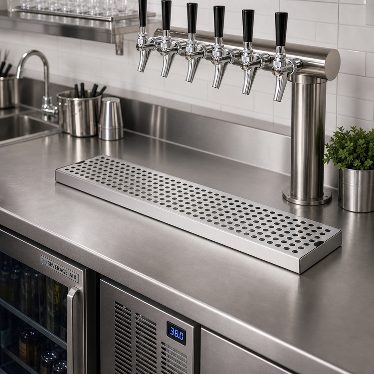 Product image #2 for Micro Matic Surface Mount Stainless Steel Drip Tray with Perforated Grill and 3-1/2 Inch Drain Nipple, 30 Inch x 5 Inch