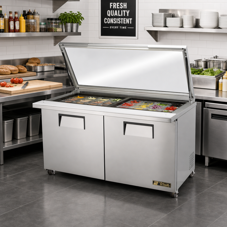 Product image #2 for True 60-Inch Mega-Top 2-Door Sandwich/Salad Prep Table with Flat Glass Lid
