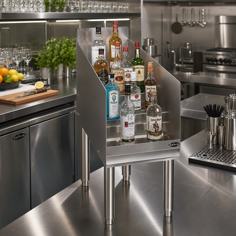 Product image #2 for Krowne Silver Series 12-Inch Wide 4-Step Raised Liquor Display, Freestanding Stainless Steel Unit